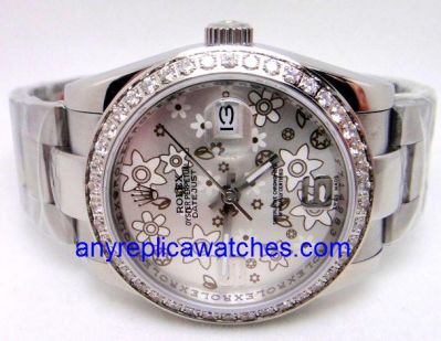 Rolex Datejust Special Editiona Silver Flower Face Diamond Bezel 316L Steel Watch